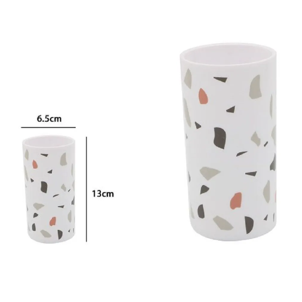 BICCHIERE PORTA SPAZZOLINO GRANIGLIA BIANCO MULTICOLORE PLASTICA 13X6.5CM 69840