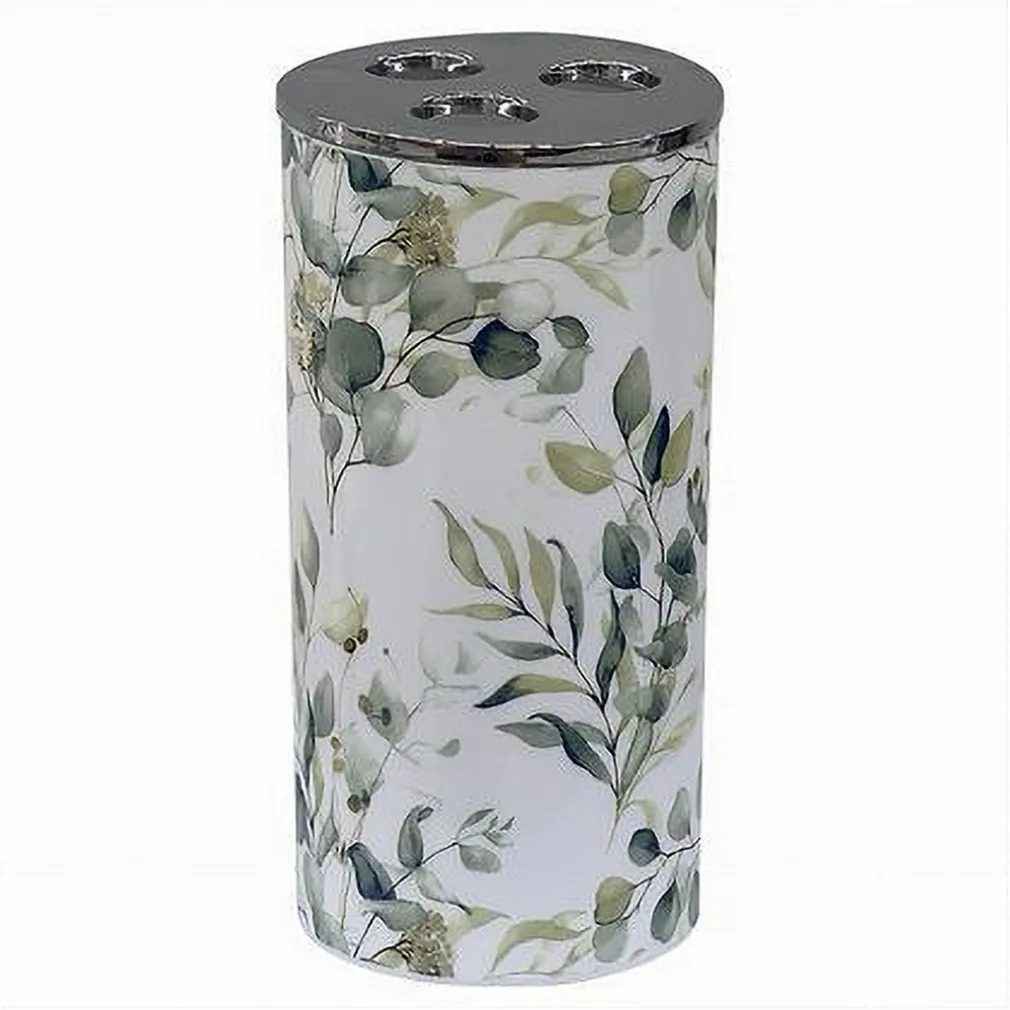 BICCHIERE PORTA SPAZZOLINO 3 FORI FIORI FOGLIE ACCESSORIO ARREDO DA BAGNO 87055