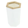 BICCHIERE PORTA SPAZZOLINI A CILINDRO ESAGONALE GEOMETRICO BIANCO LEGNO DA BAGNO 10837