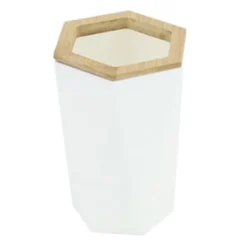 BICCHIERE PORTA SPAZZOLINI A CILINDRO ESAGONALE GEOMETRICO BIANCO LEGNO DA BAGNO 10837