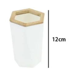 BICCHIERE PORTA SPAZZOLINI A CILINDRO ESAGONALE GEOMETRICO BIANCO LEGNO DA BAGNO 10837