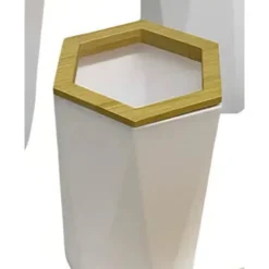 BICCHIERE PORTA SPAZZOLINI A CILINDRO ESAGONALE GEOMETRICO BIANCO LEGNO DA BAGNO 10837