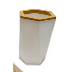 BICCHIERE PORTA SPAZZOLINI A CILINDRO ESAGONALE GEOMETRICO BIANCO LEGNO DA BAGNO 10837