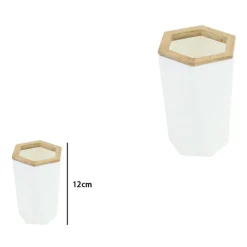 BICCHIERE PORTA SPAZZOLINI A CILINDRO ESAGONALE GEOMETRICO BIANCO LEGNO DA BAGNO 10837