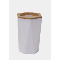 BICCHIERE PORTA SPAZZOLINI A CILINDRO ESAGONALE GEOMETRICO BIANCO LEGNO DA BAGNO 10837