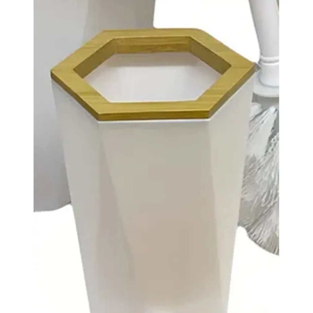 BICCHIERE PORTA SPAZZOLINI A CILINDRO ESAGONALE GEOMETRICO BIANCO LEGNO DA BAGNO 10837