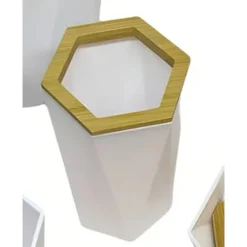 BICCHIERE PORTA SPAZZOLINI A CILINDRO ESAGONALE GEOMETRICO BIANCO LEGNO DA BAGNO 10837