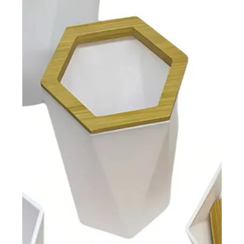 BICCHIERE PORTA SPAZZOLINI A CILINDRO ESAGONALE GEOMETRICO BIANCO LEGNO DA BAGNO 10837