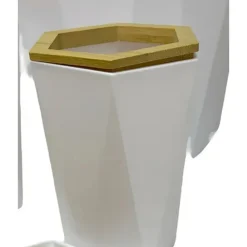 BICCHIERE PORTA SPAZZOLINI A CILINDRO ESAGONALE GEOMETRICO BIANCO LEGNO DA BAGNO 10837