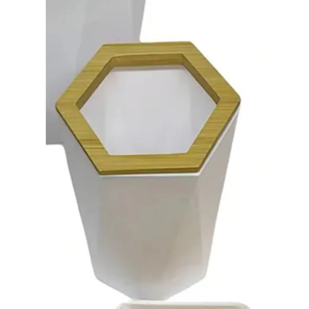 BICCHIERE PORTA SPAZZOLINI A CILINDRO ESAGONALE GEOMETRICO BIANCO LEGNO DA BAGNO 10837