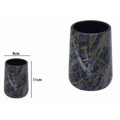 BICCHIERE PORTA SPAZZOLINI DENTIFRICIO BAGNO EFFETTO MARMORIZZATO NERO ORO 59892