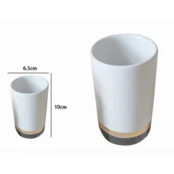 BICCHIERE PORTA SPAZZOLINI BIANCO CON RIGA BASSA DORATA NERA ARREDO BAGNO 59868