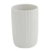 BICCHIERE PORTA SPAZZOLINI DENTIFRICIO ARREDO BAGNO IN CERAMICA RIGATA BIANCA 87803