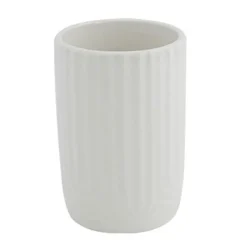 BICCHIERE PORTA SPAZZOLINI DENTIFRICIO ARREDO BAGNO IN CERAMICA RIGATA BIANCA 87803