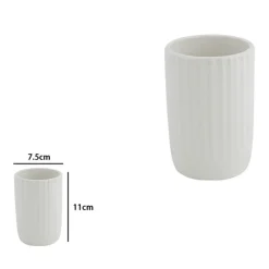 BICCHIERE PORTA SPAZZOLINI DENTIFRICIO ARREDO BAGNO IN CERAMICA RIGATA BIANCA 87803