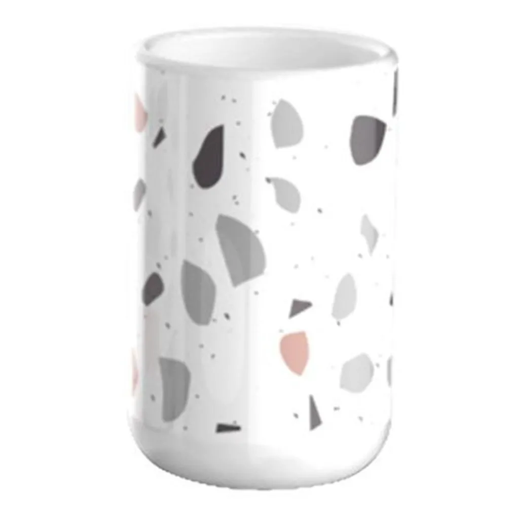 BICCHIERE PORTA SPAZZOLINO GRANIGLIA BIANCO MULTICOLORE ACCESSORI BAGNO 69835