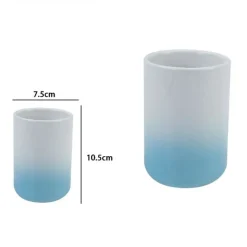 BICCHIERE PORTASPAZZOLINI DENTIFRICIO BIANCO AZZURRO ARREDO BAGNO ACCESSORI 59911