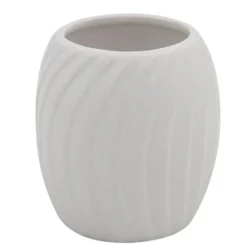 BICCHIERE PORTASPAZZOLINI IN CERAMICA RIGATA BIANCA ACCESSORI ARREDO BAGNO 79958