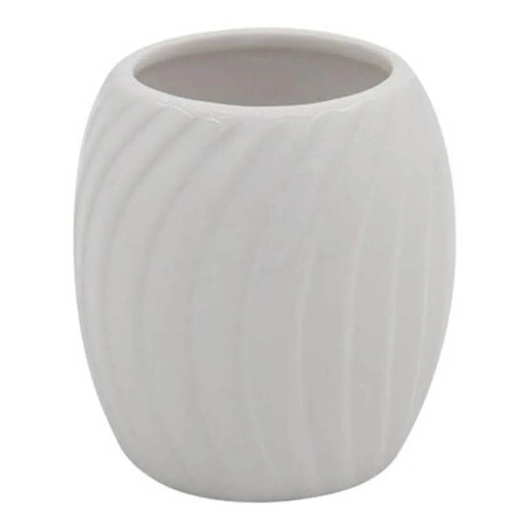 BICCHIERE PORTASPAZZOLINI IN CERAMICA RIGATA BIANCA ACCESSORI ARREDO BAGNO 79958