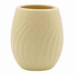 BICCHIERE PORTASPAZZOLINI IN CERAMICA RIGATA GIALLA ACCESSORI ARREDO BAGNO 79961