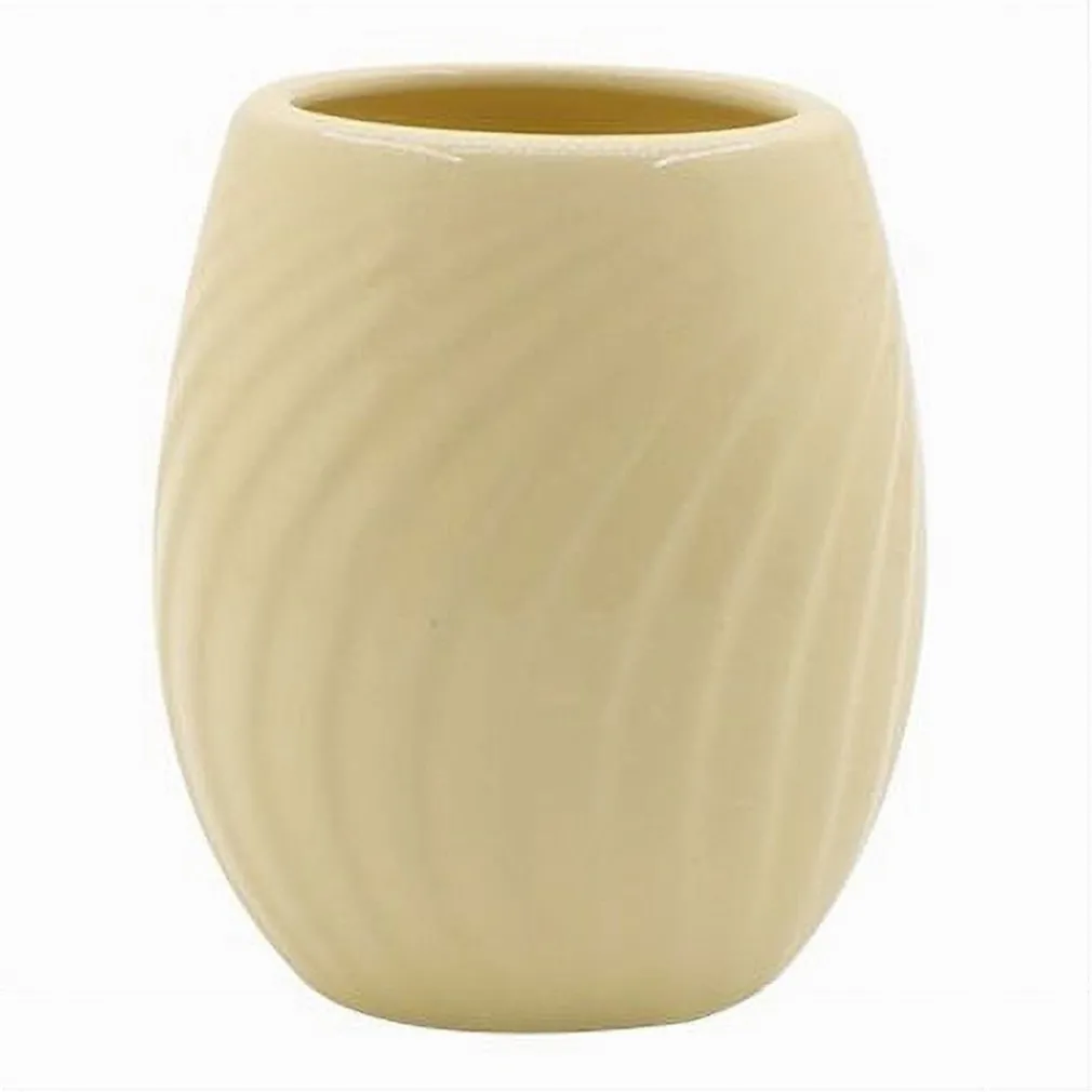 BICCHIERE PORTASPAZZOLINI IN CERAMICA RIGATA GIALLA ACCESSORI ARREDO BAGNO 79961