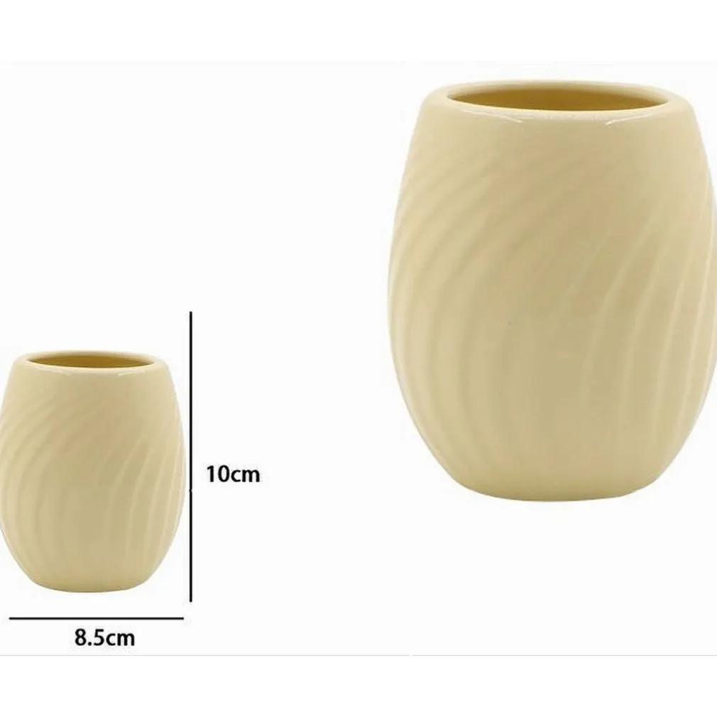 BICCHIERE PORTASPAZZOLINI IN CERAMICA RIGATA GIALLA ACCESSORI ARREDO BAGNO 79961
