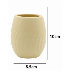 BICCHIERE PORTASPAZZOLINI IN CERAMICA RIGATA GIALLA ACCESSORI ARREDO BAGNO 79961