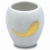 BICCHIERE PORTASPAZZOLINI IN CERAMICA BIANCA CON PIUMA ORO ACCESSORI BAGNO 59895