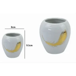 BICCHIERE PORTASPAZZOLINI IN CERAMICA BIANCA CON PIUMA ORO ACCESSORI BAGNO 59895