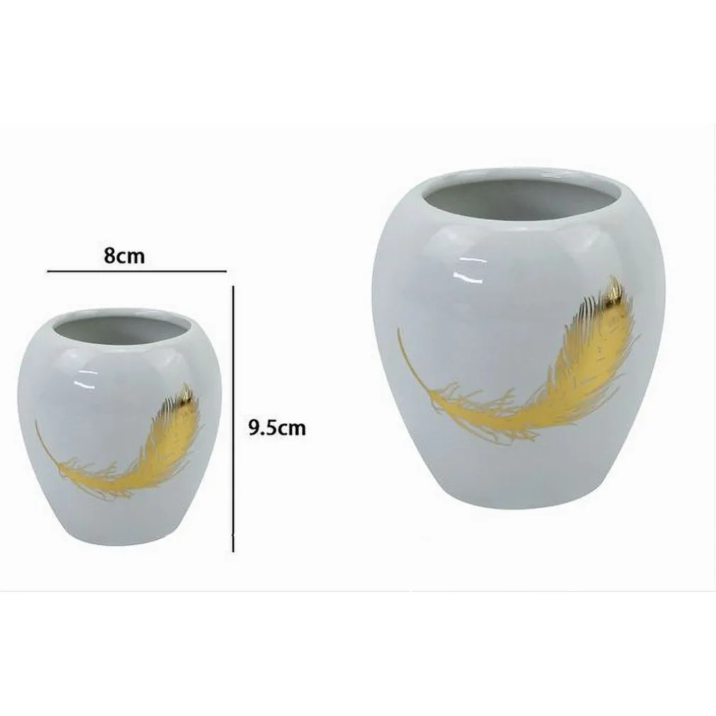 BICCHIERE PORTASPAZZOLINI IN CERAMICA BIANCA CON PIUMA ORO ACCESSORI BAGNO 59895