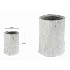 BICCHIERE PORTASPAZZOLINI DENTIFRICIO BAGNO CERAMICA BIANCA EFFETTO TRONCO 10331