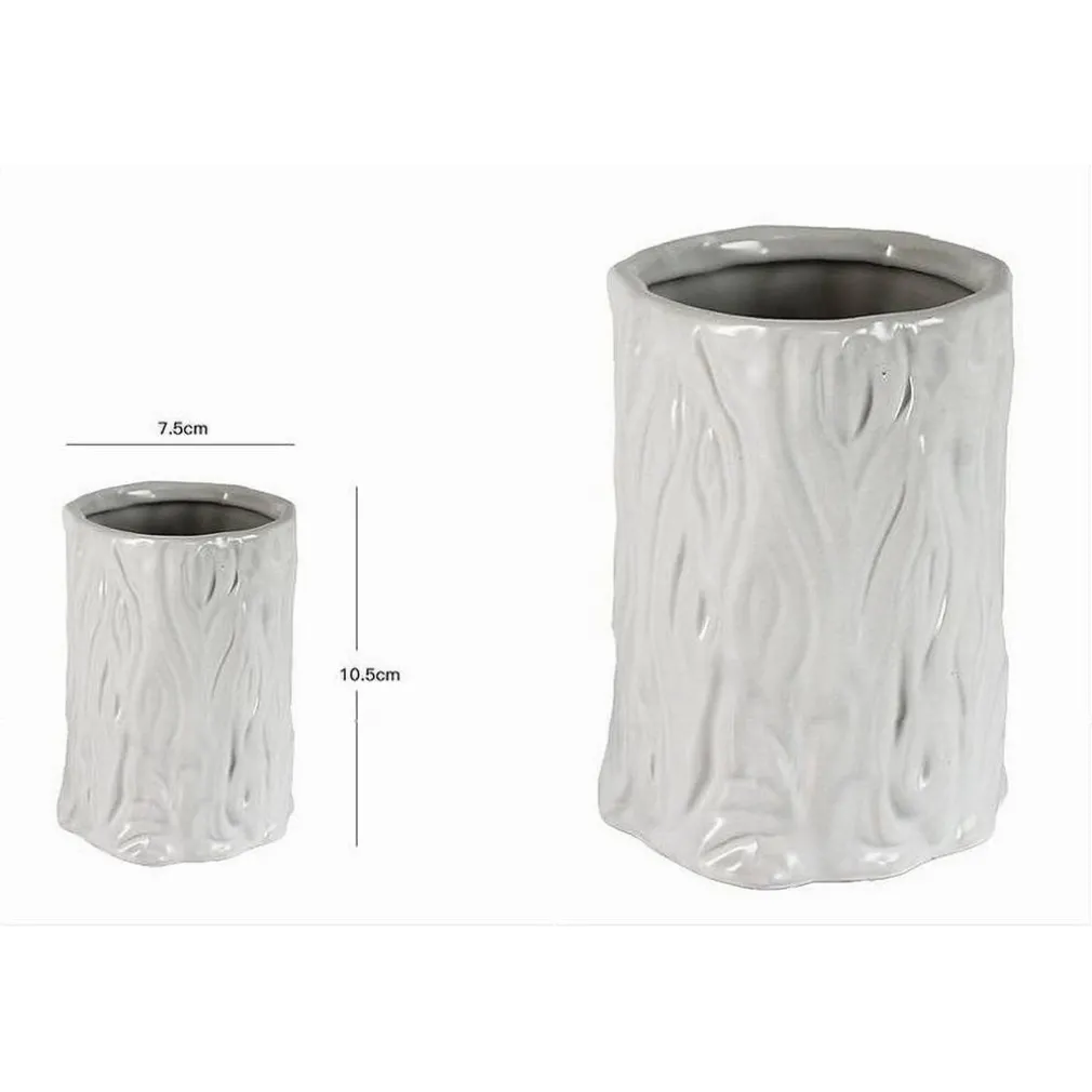 BICCHIERE PORTASPAZZOLINI DENTIFRICIO BAGNO CERAMICA BIANCA EFFETTO TRONCO 10331