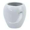 BICCHIERE PORTASPAZZOLINI CERAMICA BIANCA DECORATO CON PIUMA ARGENTO BAGNO 59899