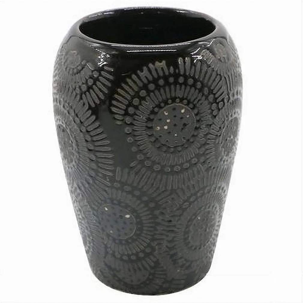 BICCHIERE PORTASPAZZOLINI CON MOTIVO ETNICO NERO ACCESSORI ARREDO DA BAGNO 79964