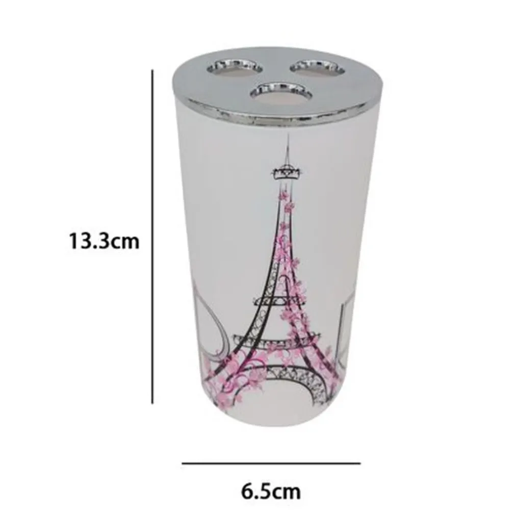 BICCHIERE PORTASPAZZOLINO A 3 FORI DECORATO SCRITTA PARIS ACCESSORIO BAGNO 87041