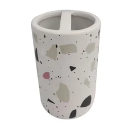 BICCHIERE PORTASPAZZOLINO 2 FORI GRANIGLIA BIANCO MULTICOLORE ARREDO BAGNO 69543