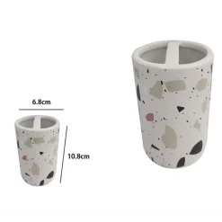 BICCHIERE PORTASPAZZOLINO 2 FORI GRANIGLIA BIANCO MULTICOLORE ARREDO BAGNO 69543