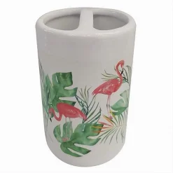 BICCHIERE PORTASPAZZOLINO 2 FORI BIANCO FENICOTTERI ARREDO ACCESSORI BAGNO 69545