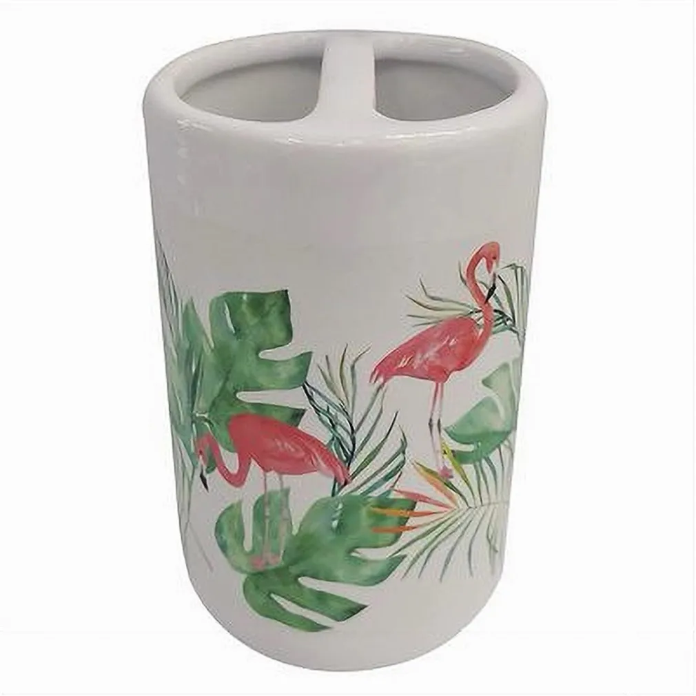 BICCHIERE PORTASPAZZOLINO 2 FORI BIANCO FENICOTTERI ARREDO ACCESSORI BAGNO 69545