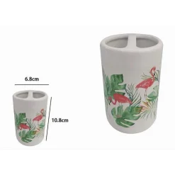 BICCHIERE PORTASPAZZOLINO 2 FORI BIANCO FENICOTTERI ARREDO ACCESSORI BAGNO 69545