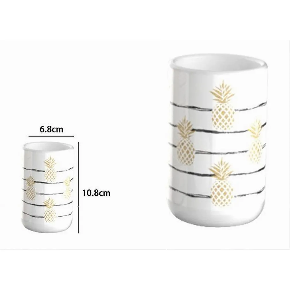 BICCHIERE PORTASPAZZOLINO ANANAS BIANCO ACCESSORIO ARREDO BAGNO 6.8X10.8CM 69753