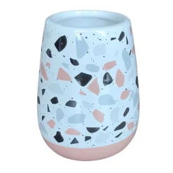 BICCHIERE PORTASPAZZOLINO BAGNO GRANIGLIA BIANCO MULTICOLORE CON BASE ROSA 59876