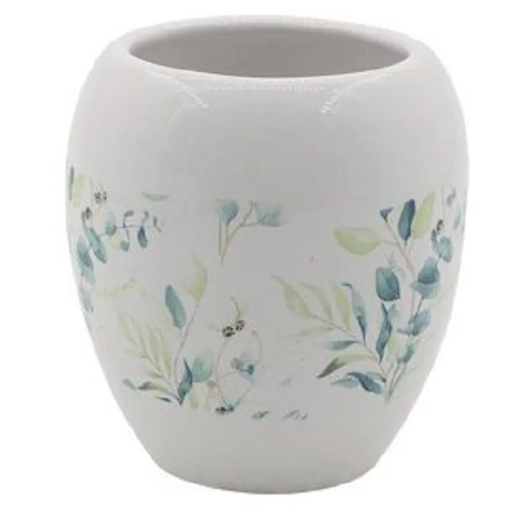 BICCHIERE PORTASPAZZOLINO SPAZZOLINI DECORATO FIORI FOGLIE ACCESSORI BAGNO 87050