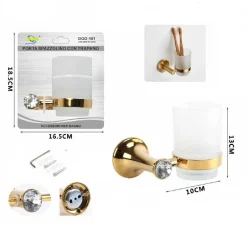 BICCHIERE SUPPORTO BAGNO PORTA SPAZZOLINO DENTI MURO CASA DORATO ORO DGO-101