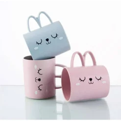 BICCHIERE TAZZA 400ML CON FACCINE COLORATE IN PLASTICA TAZZONE LATTE X COLAZIONE