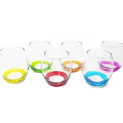 BICCHIERI TONDO 6 PEZZI FONDO COLORATI IN VETRO DA TAVOLA MULTICOLORE MADE ITALY