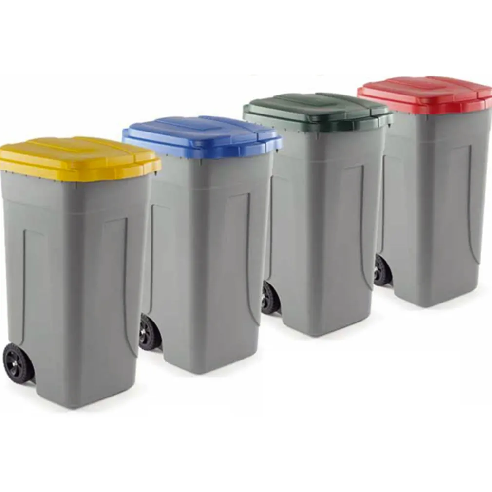 BIDONE RACCOLTA DIFFERENZIATA 100 LITRI CON COPERCHIO COLORATO E RUOTE 1 SOLO PZ