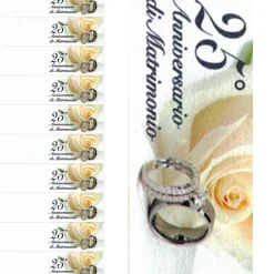 BIGLIETTINI BOMBONIERE 25 ANNIVERSARI MATRIMONI NOZZE STAMPABILI PRETAGLIATI ORO