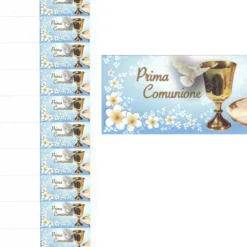 BIGLIETTINI PER BOMBONIERE PRIMA COMUNIONE BAMBINO CALICE OSTIA PRETAGLIATI