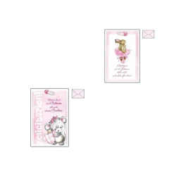 BIGLIETTO AUGURI BATTESIMO ROSA BAMBINA GLITTER NASCITA CONGRATULAZIONI BUSTA